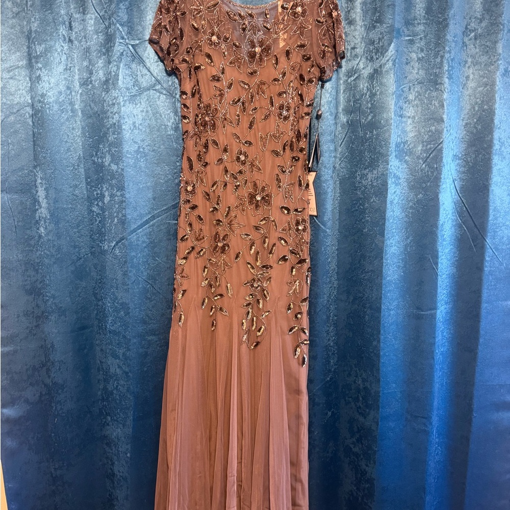 Adrianna Papell Brown Embellished Maxi Dress